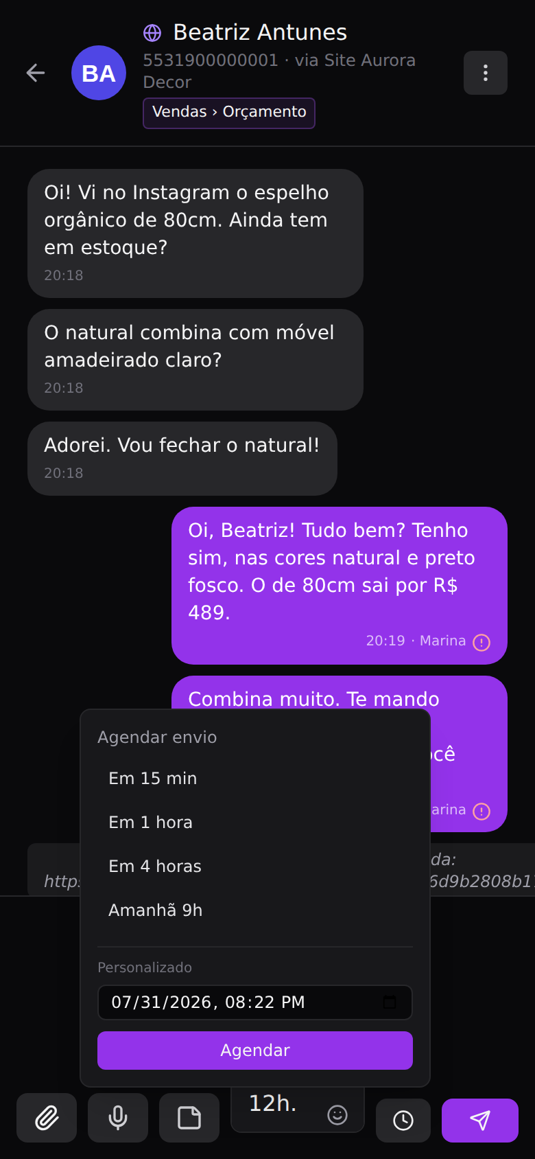 Mensagens agendadas — Agendar