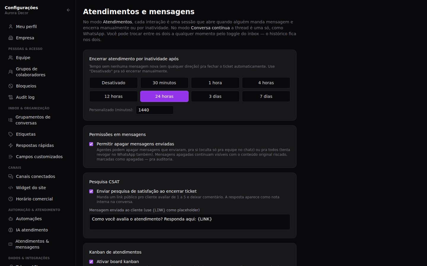 Modo Atendimentos (tickets) — Regras do modo
