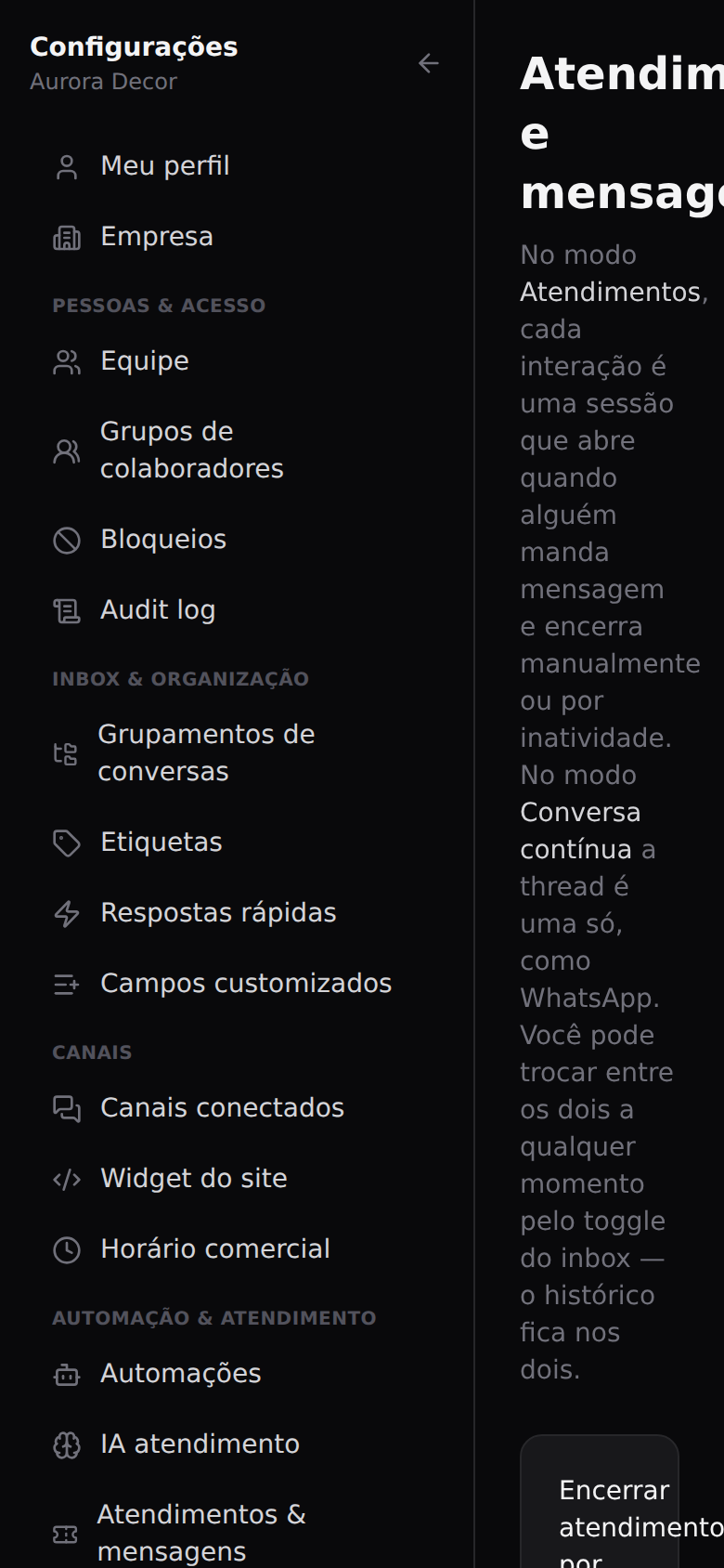 Modo Atendimentos (tickets) — Regras do modo