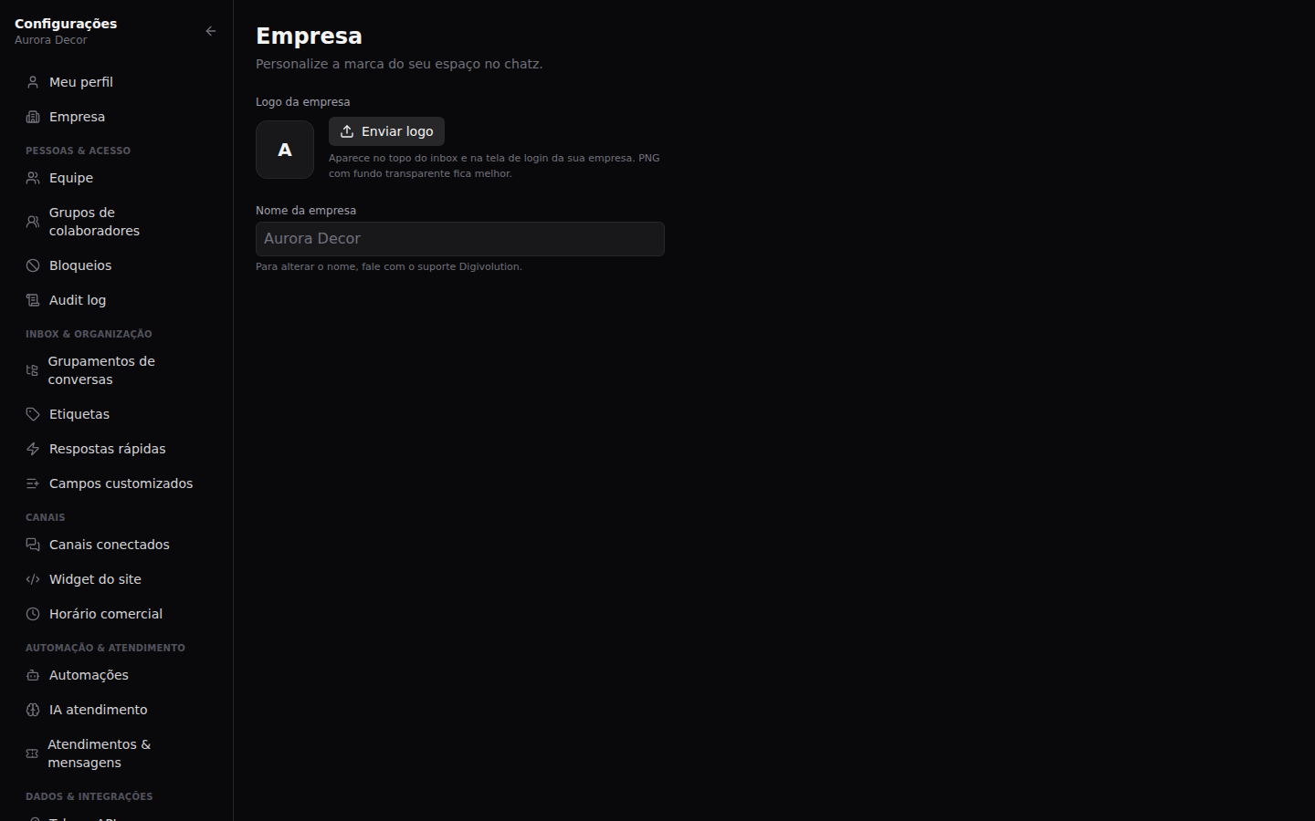 Empresa e marca — Dados e logo