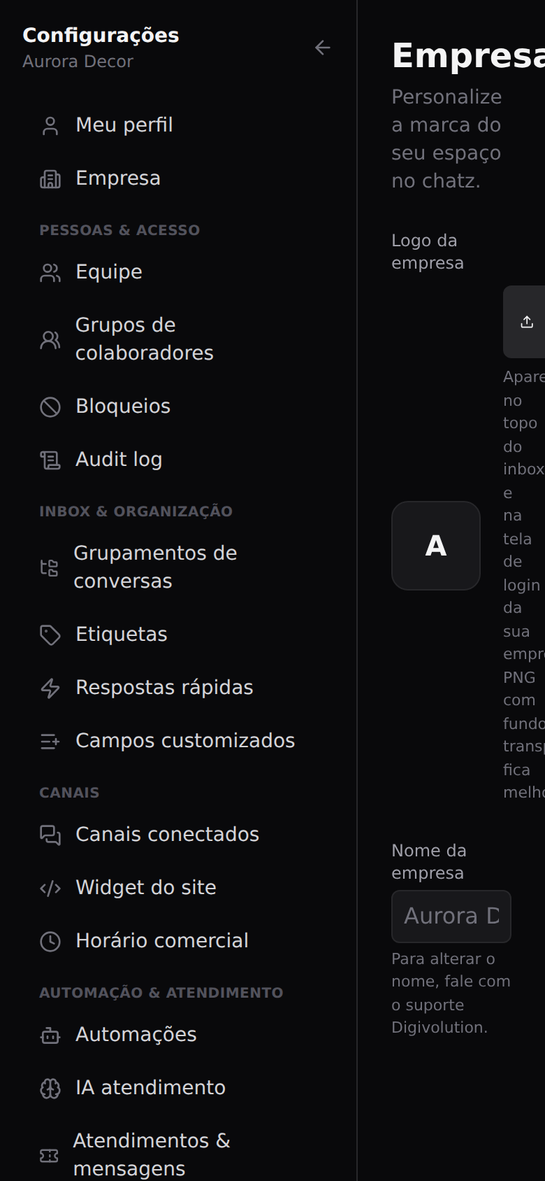Empresa e marca — Dados e logo