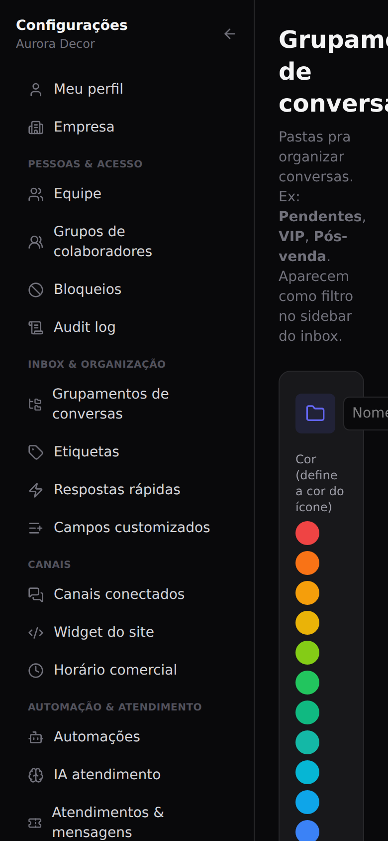 Etiquetas, grupamentos e ações — Agrupar