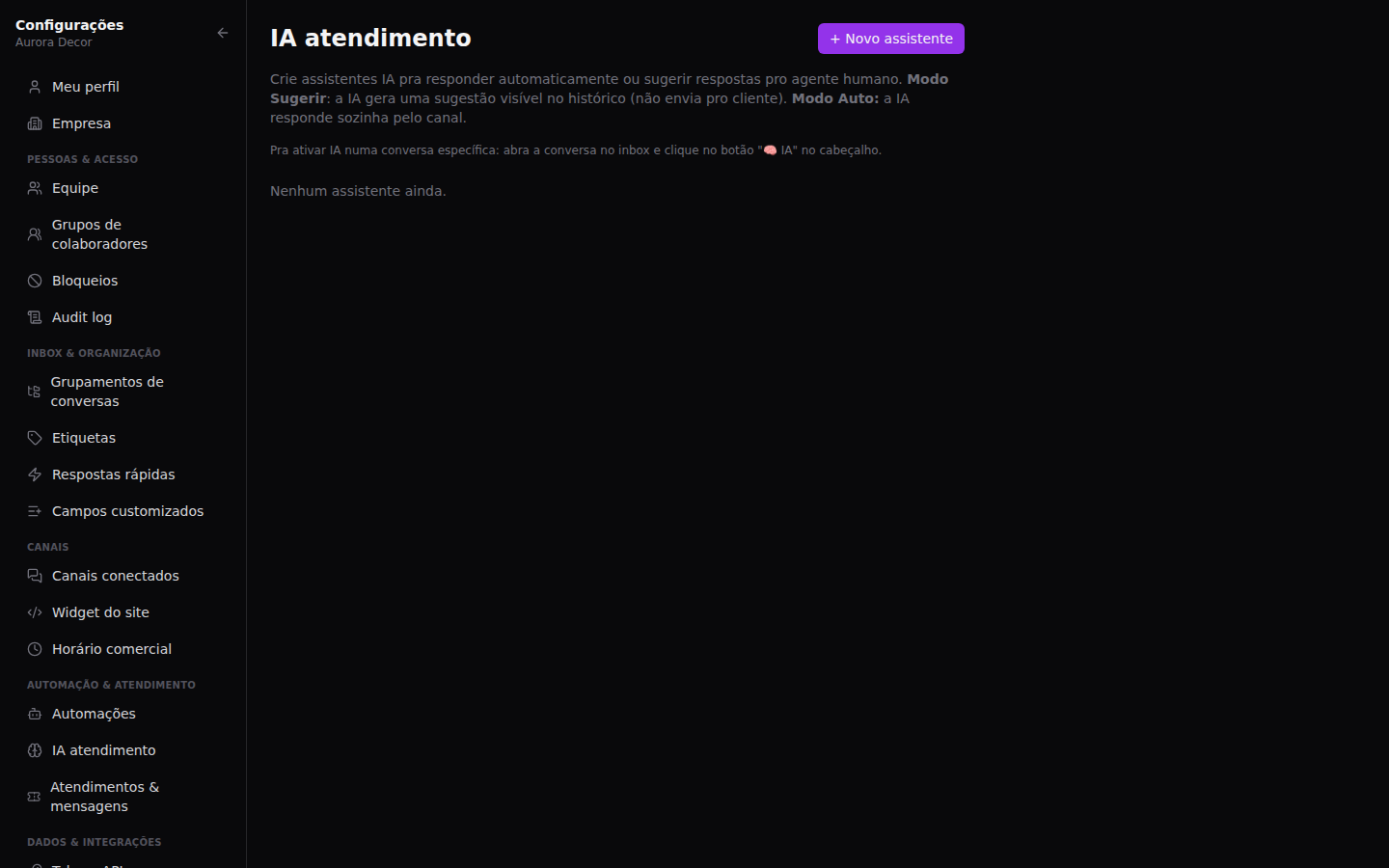 Assistente de IA — Configurar