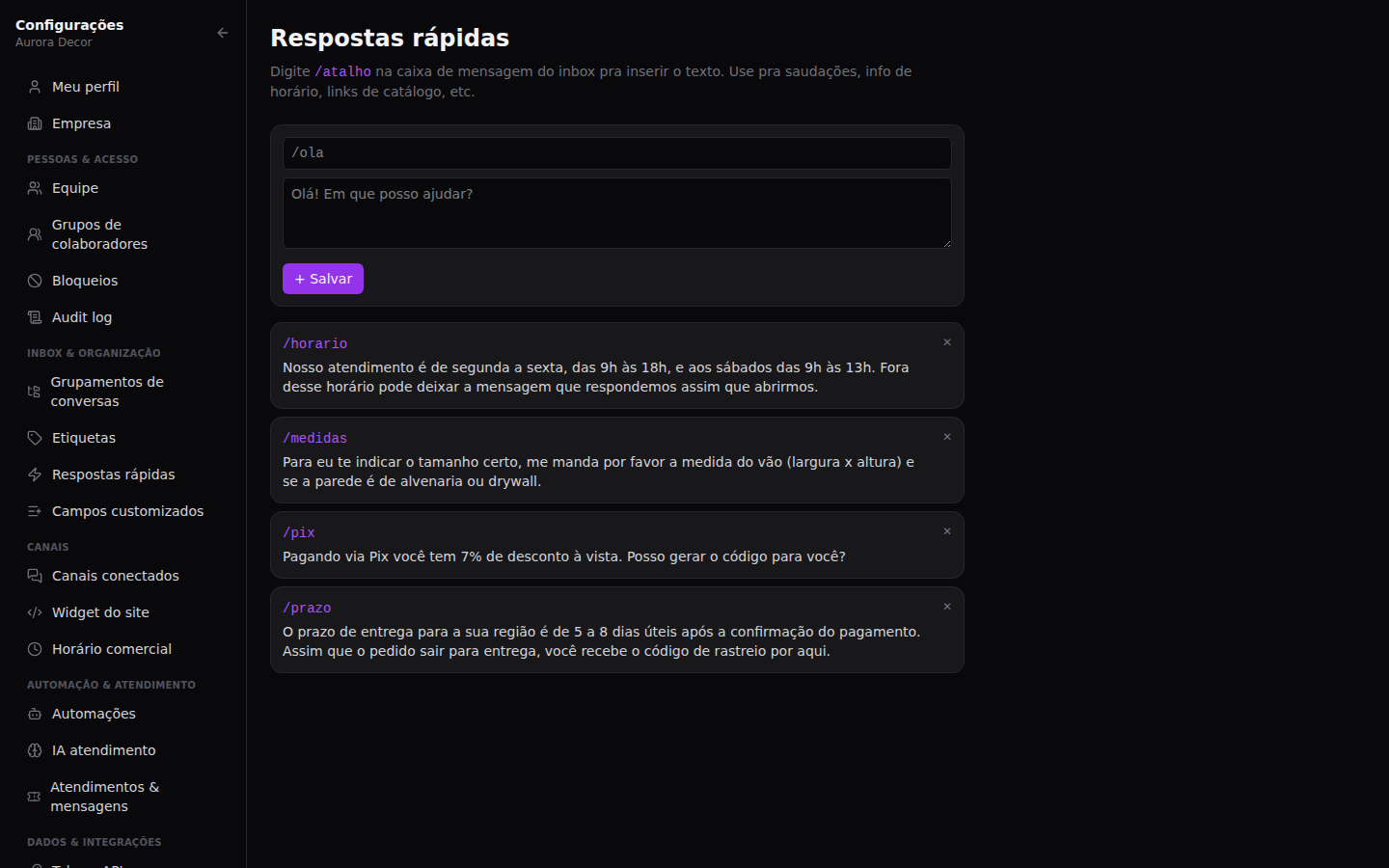 Respostas rápidas — Cadastrar