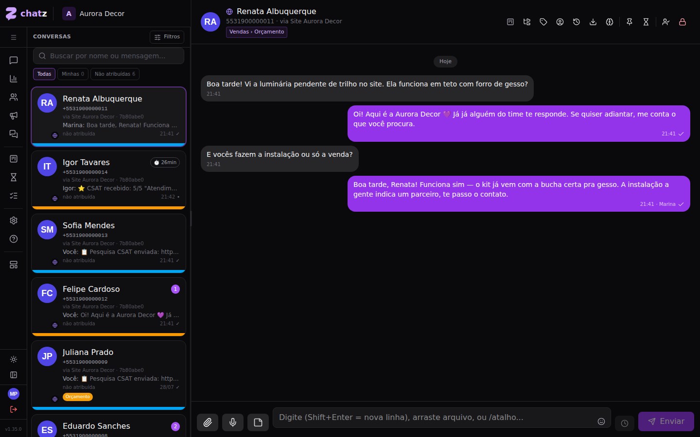 Modo Atendimentos (tickets) — Encerrar