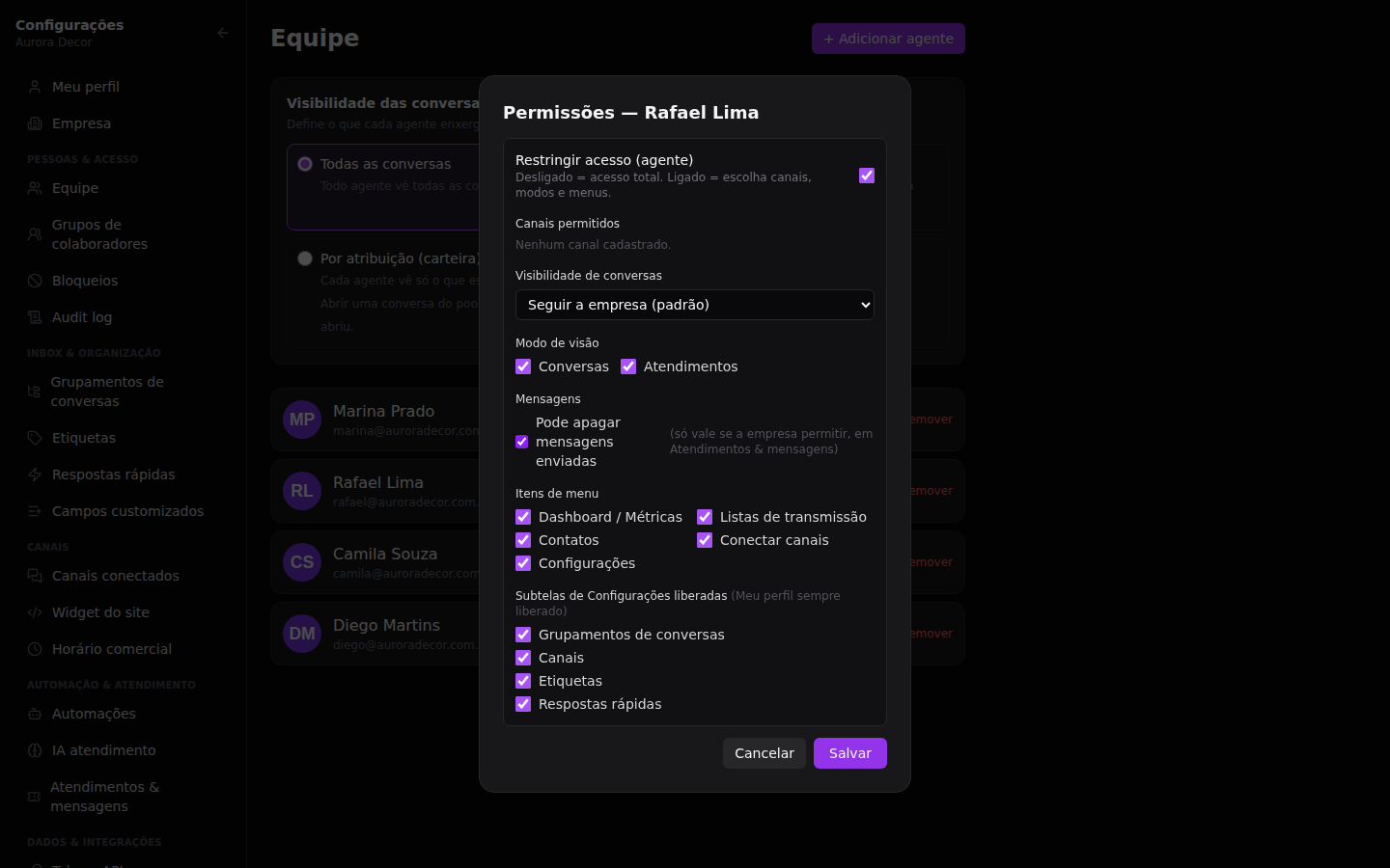 Conectar o WhatsApp — Quem pode ver esse canal