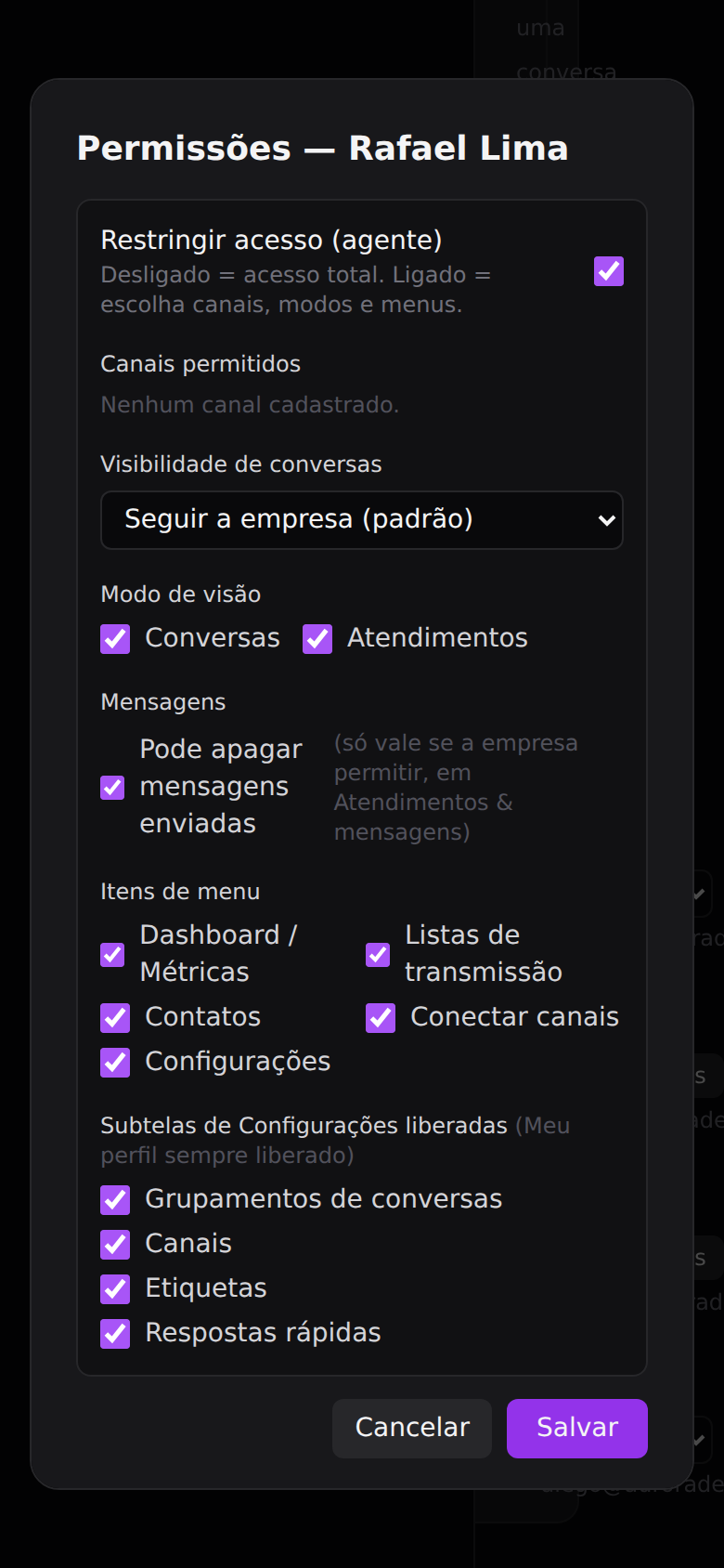 Conectar o WhatsApp — Quem pode ver esse canal