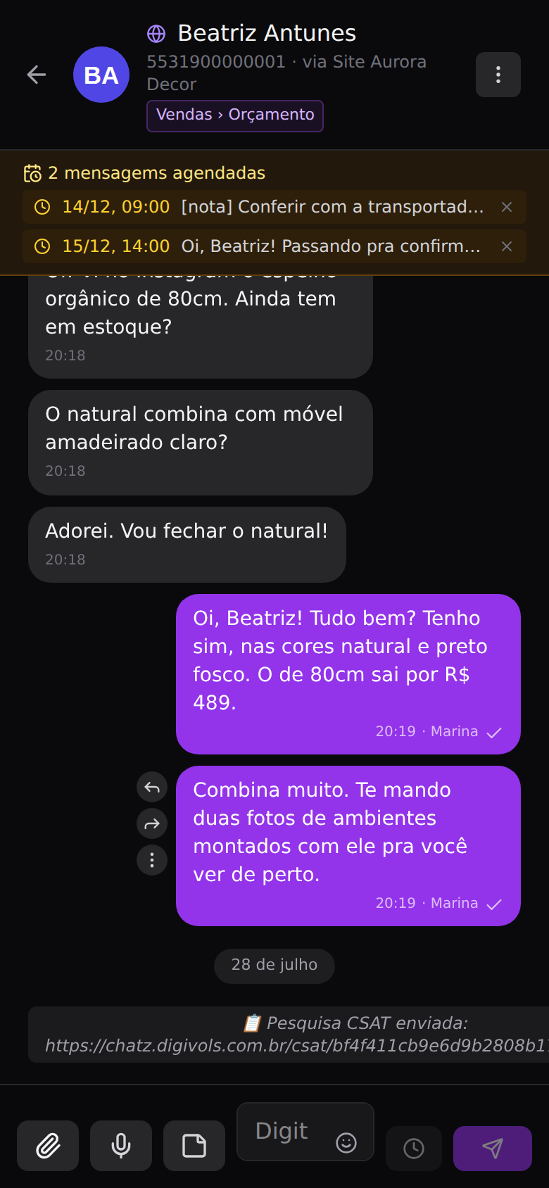 Responder, citar, encaminhar e reagir — Apagar