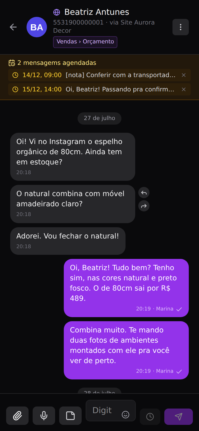 Responder, citar, encaminhar e reagir — Citar uma mensagem