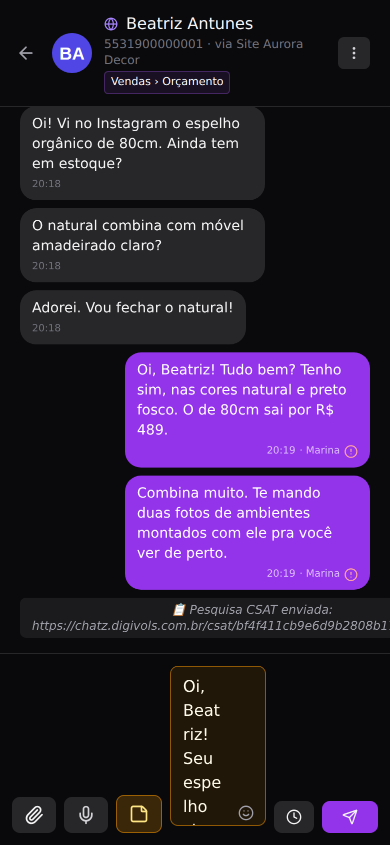 Notas internas e histórico — Escrever uma nota