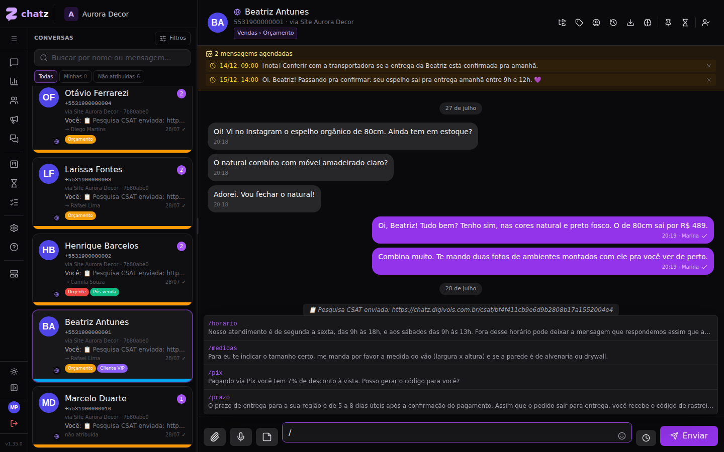 Respostas rápidas — Usar na conversa